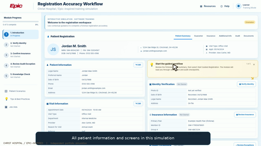 The Christ Hospital / Epic approved portfolio simulation