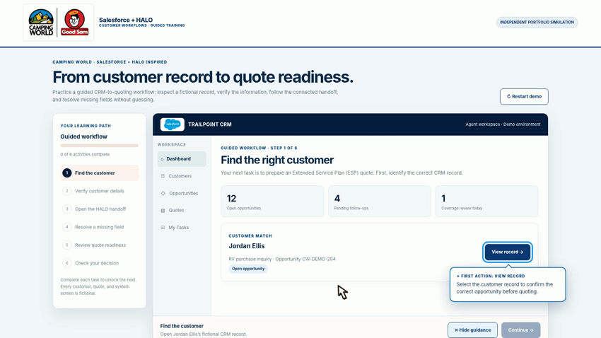 Existing approved Salesforce plus HALO training module screenshot